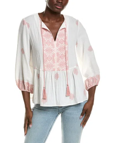 Vince Camuto Print Peasant Blouse In White