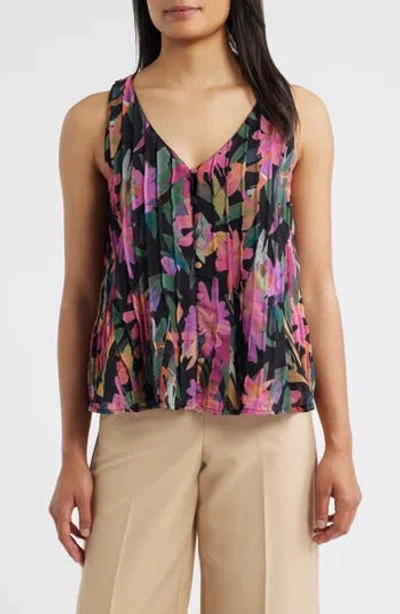 Vince Camuto Print Pleated Tank In Black