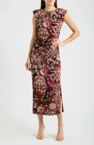 Vince Camuto Print Ruched Maxi Dress In Multi