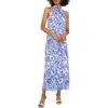 Vince Camuto Print Sleeveless Halter Neck Dress In Marine Blue