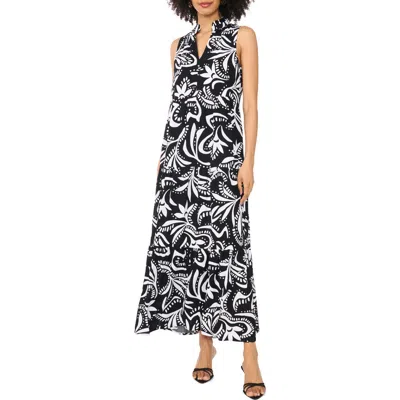Vince Camuto Print Sleeveless Tiered Maxi Dress In Black