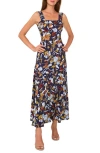 Vince Camuto Printed Square Neck Tiered Maxi Dress In Classic Navy