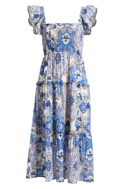 Vince Camuto Print Smocked Tiered Maxi Dress