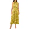Vince Camuto Print Smocked Waist Sleeveless Maxi Dress In Green Oasis