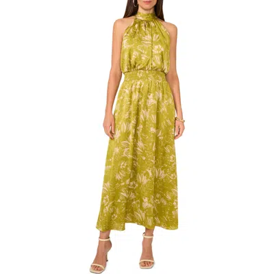 Vince Camuto Print Smocked Waist Sleeveless Maxi Dress In Green Oasis
