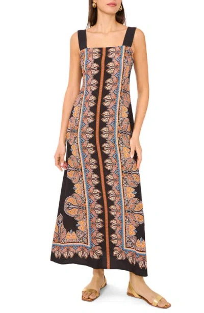 Vince Camuto Print Square Neck Sleeveless Maxi Dress In Rich Black