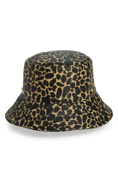Vince Camuto Print Straw Bucket Hat In Animal Print