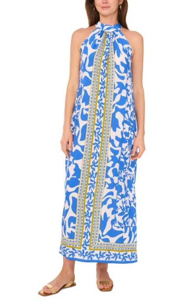 Vince Camuto Print Tie Back Sleeveless Maxi Dress In Blue