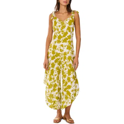 Vince Camuto Print Tie Strap Wide Leg Jumpsuit In Green Oasis