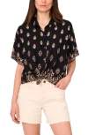 Vince Camuto Print Twist Hem Short Sleeve Button-up Shirt In Black