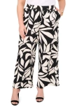 Vince Camuto Plus Size Printed Smocked-waist Wide-leg Pants In Black