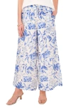 Vince Camuto Floral Wide Leg Drawstring Pants In Turtledove