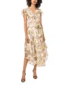 Vince Camuto Metallic Floral Print Flutter Midi Dress In Turtle Dove