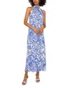Vince Camuto Print Sleeveless Halter Neck Dress In Marine Blue