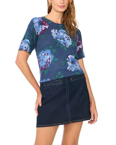 Vince Camuto Printed Short Sleeve Crewneck Sweater In Blue