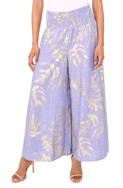 Vince Camuto Printed Smocked Waist Wide Leg Pants In Purple