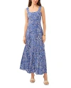 Vince Camuto Printed Square-neck Smocked-back Maxi Dress In Denim Navy