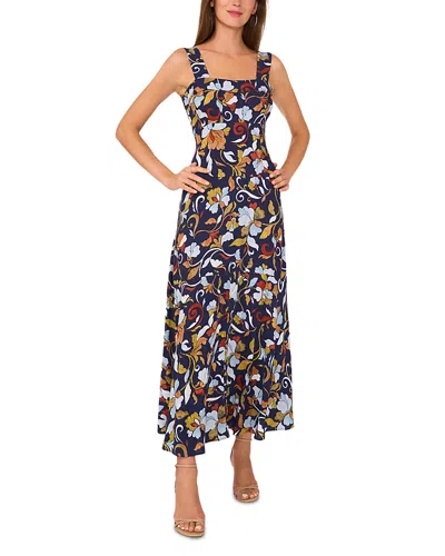 Vince Camuto Printed Square Neck Tiered Maxi Dress In Classic Navy