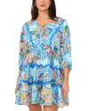 Vince Camuto Printed Tie Front Three Tier Mini Dress In Multi