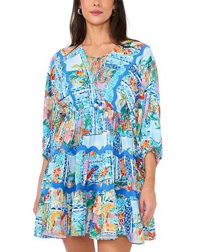 Vince Camuto Printed Tie Front Three Tier Mini Dress In Multi