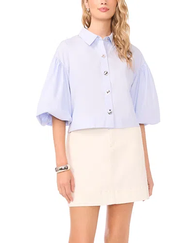 Vince Camuto Puff Sleeve Cotton Button Up Top In Blue
