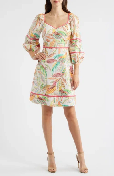 Vince Camuto Puff Sleeve Cotton Poplin Dress In Multi