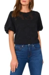 Vince Camuto Puff Sleeve Jacquard Chiffon Top In Black
