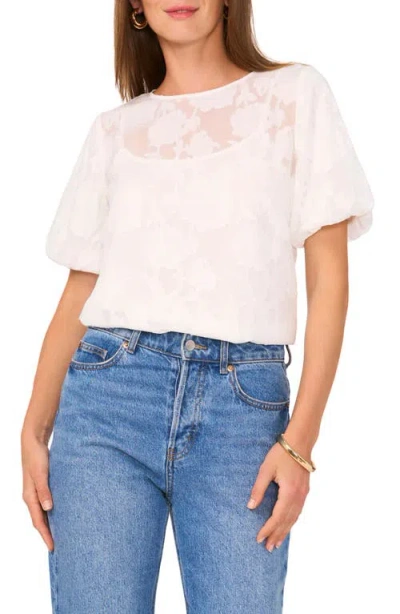 Vince Camuto Puff Sleeve Jacquard Chiffon Top In New Ivory