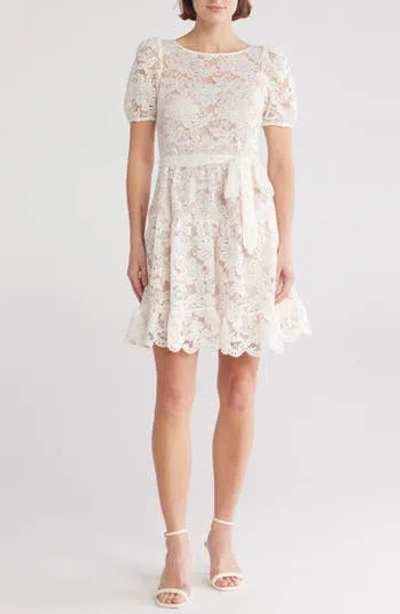 Vince Camuto Puff Sleeve Lace Fit & Flare Dress In Ivory