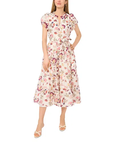 Vince Camuto Puff Sleeve Midi Dress In Multi