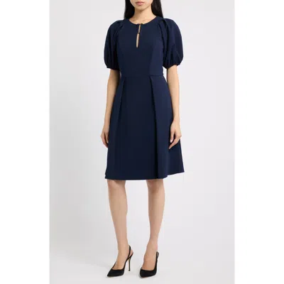 Vince Camuto Puff Sleeve Scuba Crepe Dress In Blue