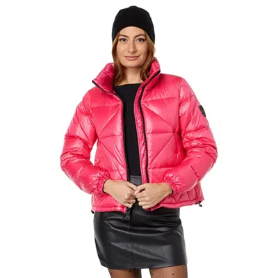 Vince Camuto Puffer Jacket Women's Hot Pink Down Full Zip Cropped Frog262