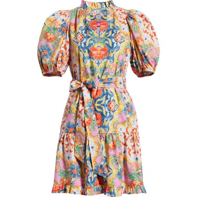 Vince Camuto Puffy Sleeve Print Minidress In Multi