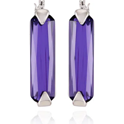 Vince Camuto Purple Crystal Hoop Earrings In Silvertone Purple