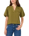 Vince Camuto Hammered Satin Puff Sleeve Top In Olive Moss