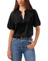 Vince Camuto Hammered Satin Puff Sleeve Top In Rich Black