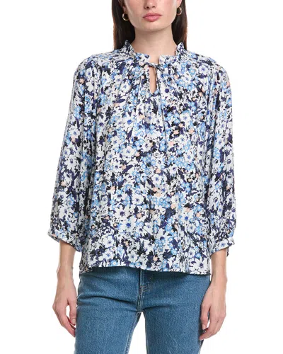 Vince Camuto Raglan Peasant Split Neck Blouse In Multi