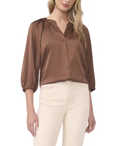 Vince Camuto Raglan Sleeve Button-down Blouse In Brown