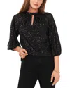 Vince Camuto Sequin Keyhole Neck Blouse In Rich Black