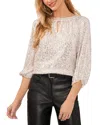 Vince Camuto Sequin Keyhole Neck Blouse In Silver