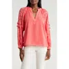 Vince Camuto Raglan Sleeve V-neck Top In Calypso Coral