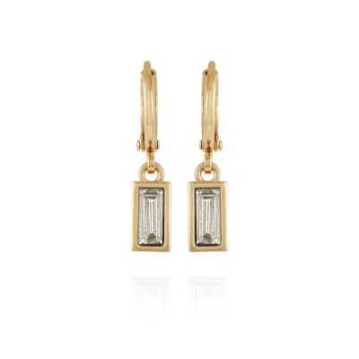 Vince Camuto Rectangular Glass Stone Huggie Drop Earrings In Brown