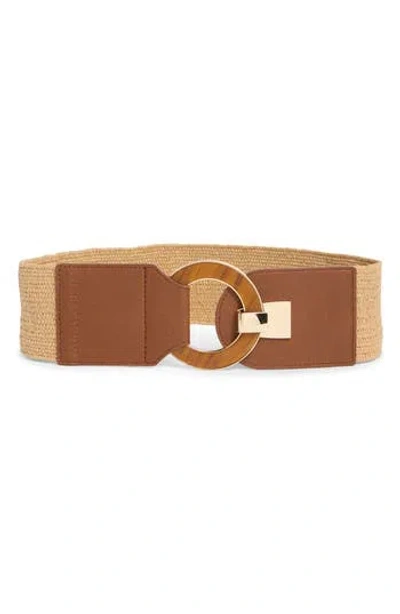 Vince Camuto Resin Buckle Stretch Woven Belt In Brown