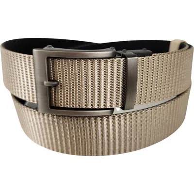 Vince Camuto Reversible Ratchet Buckle Web Belt In Tan/black