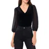 Vince Camuto Crystal Sleeve Detail Mixed Media Top In Rich Black