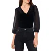 Vince Camuto Crystal Sleeve Detail Mixed Media Top In Rich Black