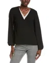 Vince Camuto Rhinestone Trimmed Long Sleeved Top In Black
