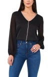 Vince Camuto Rhinestone Chiffon Sleeve Top In Black