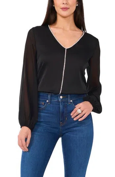 Vince Camuto Rhinestone Chiffon Sleeve Top In Black