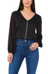 Vince Camuto Rhinestone Chiffon Sleeve Top In Rich Black